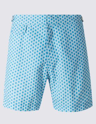 Quick Dry Mid Length Geometric Print Swim Shorts